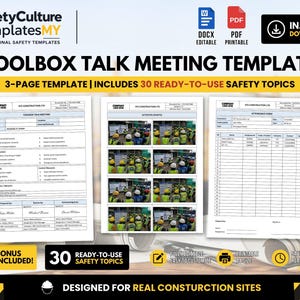 Toolbox Talk Meeting Template Bundle | Editable Safety Forms (Word, PDF)