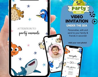 Under the Sea Birthday Invitation Video | Ocean Animal Party Invite | Editable Canva Template | Nemo Birthday Video Invite