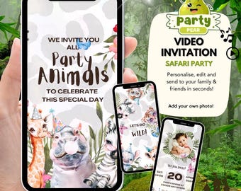 Jungle Safari Birthday Invitation Video | Wild Animal Party Invitation | Editable Canva Template | Safari Birthday Video Invite