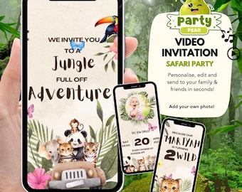 Jungle Safari Birthday Invitation Video | Wild Animal Animated Party Invitation | Editable Canva Template | Safari Birthday Video Invite