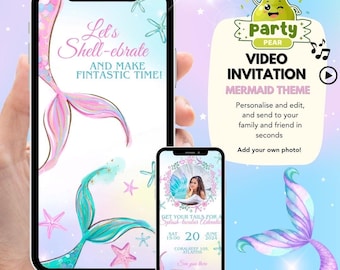 Animated Mermaid Birthday Video Invitation | Editable Canva Template | Instant Digital Download | Mermaid Party Video Invite for Kids