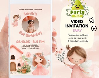 Animated Fairy Birthday Video Invitation | Editable Canva Template | Instant Digital Download | Pink Fairy Party Video Invite for Kids