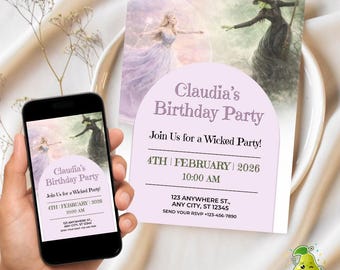 Wicked Birthday Invitation Editable Canva Template, Wicked Musical Birthday Invitation, Printable Wicked Invite Digital Download