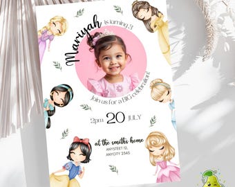 Princess Birthday Invitation Photo Template | Editable Kids Party Invitation | Magical Party Printable Card (Digital Download)