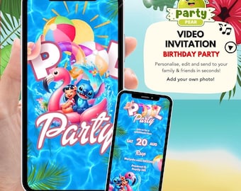 Animated stitch Birthday Video Invitation | Editable Canva Template | Instant Digital Download | pool party Video Invite for Kids