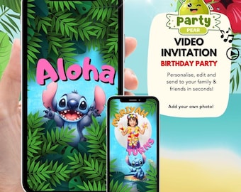 Lilo Stitch Birthday Invitation Video, Hawaii Stitch Aloha Party Invite, Editable Canva Template, Lilo Stitch Birthday Invitation Hawaii