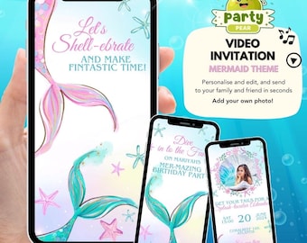 Animated Mermaid Birthday Video Invitation | Editable Canva Template | Instant Digital Download | Mermaid Party Video Invite for Kids