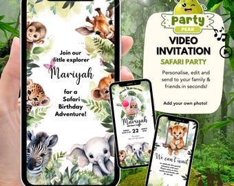 Jungle Safari Birthday Invitation Video | Wild Animal Animated Party Invitation | Editable Canva Template | Safari Birthday Video Invite