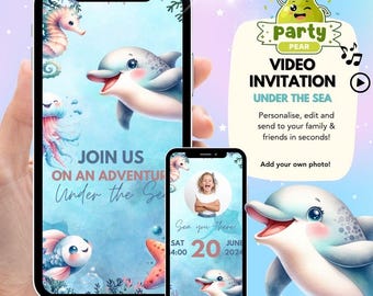 Under the Sea Birthday Invitation, Dolphin Birthday Invite, Ocean Birthday Invitation, Editable Canva Template