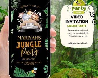 Jungle Safari Birthday Video Invitation, Wild One Safari Invite, Animated Canva Template, Editable Kids Birthday Video