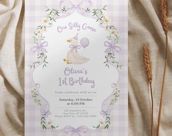One Silly Goose Birthday Invitation, First Birthday Goose Theme Invite, Editable Canva Birthday Invitation, 1st Birthday Party