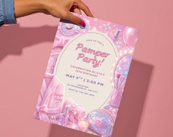 Pink Pamper Party Invitation, Spa Birthday Invitation, Editable Canva Template, Girls Sleepover Invite, Tween Teen Birthday