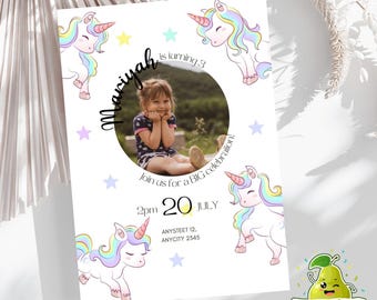 Unicorn Birthday Invitation | Editable Canva Template | Printable Kids Party Invite | Magical Pastel Digital Download