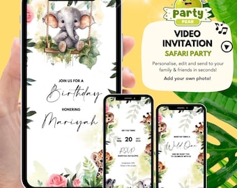 Jungle Safari Birthday Invitation Video | Wild Animal Party Invitation | Editable Canva Template | Safari Birthday Video Invite