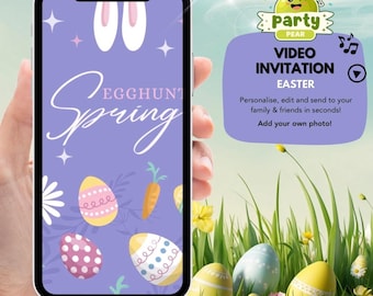 Easter Egg Hunt Invitation Video | Bunny Animated Party Invite | Editable Canva Template | Easter Party Video Invite