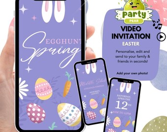 Easter Egg Hunt Invitation Video | Bunny Animated Party Invite | Editable Canva Template | Easter Party Video Invite