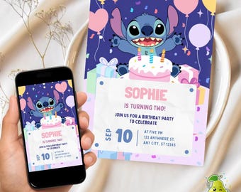 Printable Stitch Invite, Stitch Birthday Invitation Editable Canva, Digital Stitch Birthday Invite, Kids Party Invite