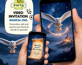 Magical Owl Video Invitation, Wizard Birthday Invite, Animated Magic School Invitation, Editable Canva Template
