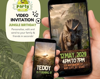 Dinosaur Video Birthday Invitation, Jurassic Adventure Theme, Editable Canva Template, Animated Birthday Invite, Instant Download