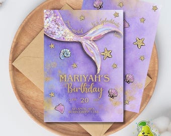 Mermaid Birthday Invitation | Editable Kids Party Invite | Under the Sea Party Printable Card (Digital Download)