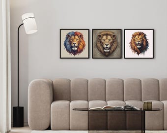 A Set of 15 Lion Face Art Print – Modern Spiritual Home | School | Office Decor (Digital Download 4000px Square HD Printable PNG Files )