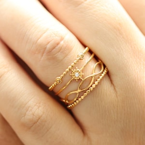 18K Gold adjustable rings for women, stackable ring, summer jewelry chunky ring gold stacking ring, dainty CZ ring, boho ring set, open ring