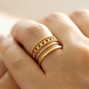 18K Gold adjustable rings for women, stackable ring, chunky ring gold stacking ring, handmade jewelry gift for her, boho ring set, open ring