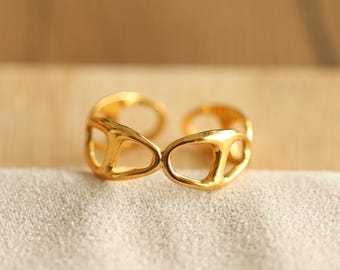 Ringe Gold Damen, 18K Gold Edelstahlring, Offener Damenring, Gold Kette Ring, Verstellbarer Goldring, Wasserfester Schmuck