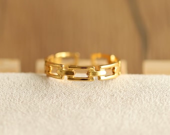 Gold Ketten Ring, Ringe Gold Damen, 18K Gold Edelstahlring, Verstellbarer Goldring, Wasserfester Schmuck für Frauen