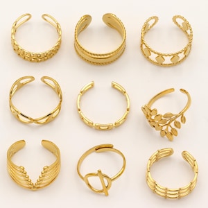 18K Gold adjustable rings for women, stackable ring, chunky ring gold stacking ring, handmade jewelry gift for her, boho ring set, open ring