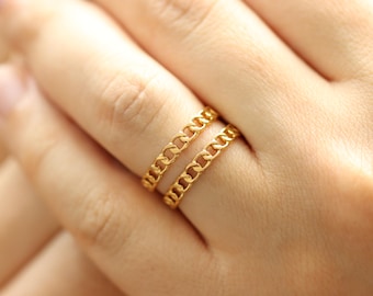 Gold Ketten Ring, Doppel Ring, Ringe Gold Damen, 18K Gold Edelstahlring, Verstellbarer Goldring, Wasserfester Schmuck für Frauen