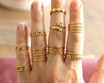 thumbnail image 2 of 18K Gold Plated Rings Set For Women Girls, Stackable Knuckle Thick Chunky Dome Rings Statement Jewelry For Gifts Price In UAE | Amazon UAE 2 of 11