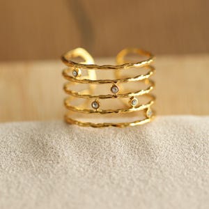 18K Gold adjustable rings for women, stackable ring, summer jewelry chunky ring gold stacking ring, dainty CZ ring, boho ring set, open ring