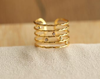 18K Gold adjustable rings for women, stackable ring, summer jewelry chunky ring gold stacking ring, dainty CZ ring, boho ring set, open ring