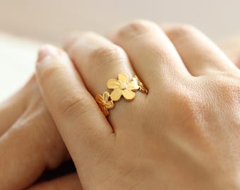 Gouden bladring, gouden ringen voor dames, plantenring, open bladring, 18K gouden roestvrijstalen ring, laurierbladring, verstelbare gouden ring