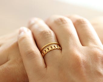 Verstellbarer Goldring, Ringe Gold Damen, Kettenring, 18K Gold Edelstahlring, stapelbarer Ring, Dünner zierlicher Gold