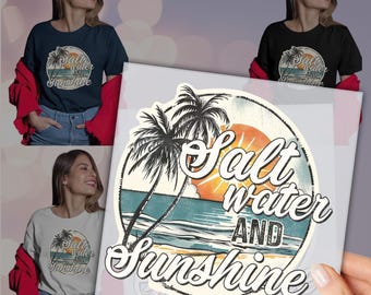 Salt Water And Sunshine Dtf, Summer Dtf, Retro Summer Design, Heat Press, Ready to Press DTF transfers