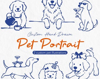 Custom Pet Portrait Illustration, Hand Drawn Dog Portrait from Photo for wedding stationery, logos, Memorial, gifts (Digital Download)