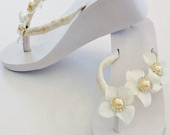 Wedding Flip Flops.Wedges. Rhinestone Pearl Bridal Flip Flops.Custom Sandals.Shoes for Beach Wedding .Bridesmaid Shoes.