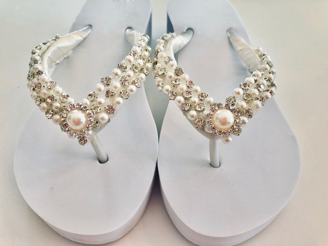 Crystal Bridal Flip Flops. Bling Wedding Shoes. Wedges. | Etsy