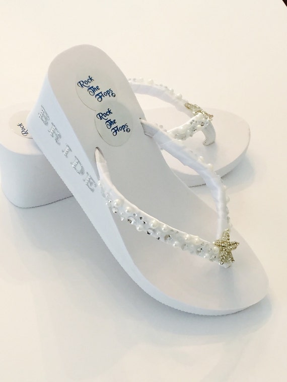 white wedding flip flops for bride