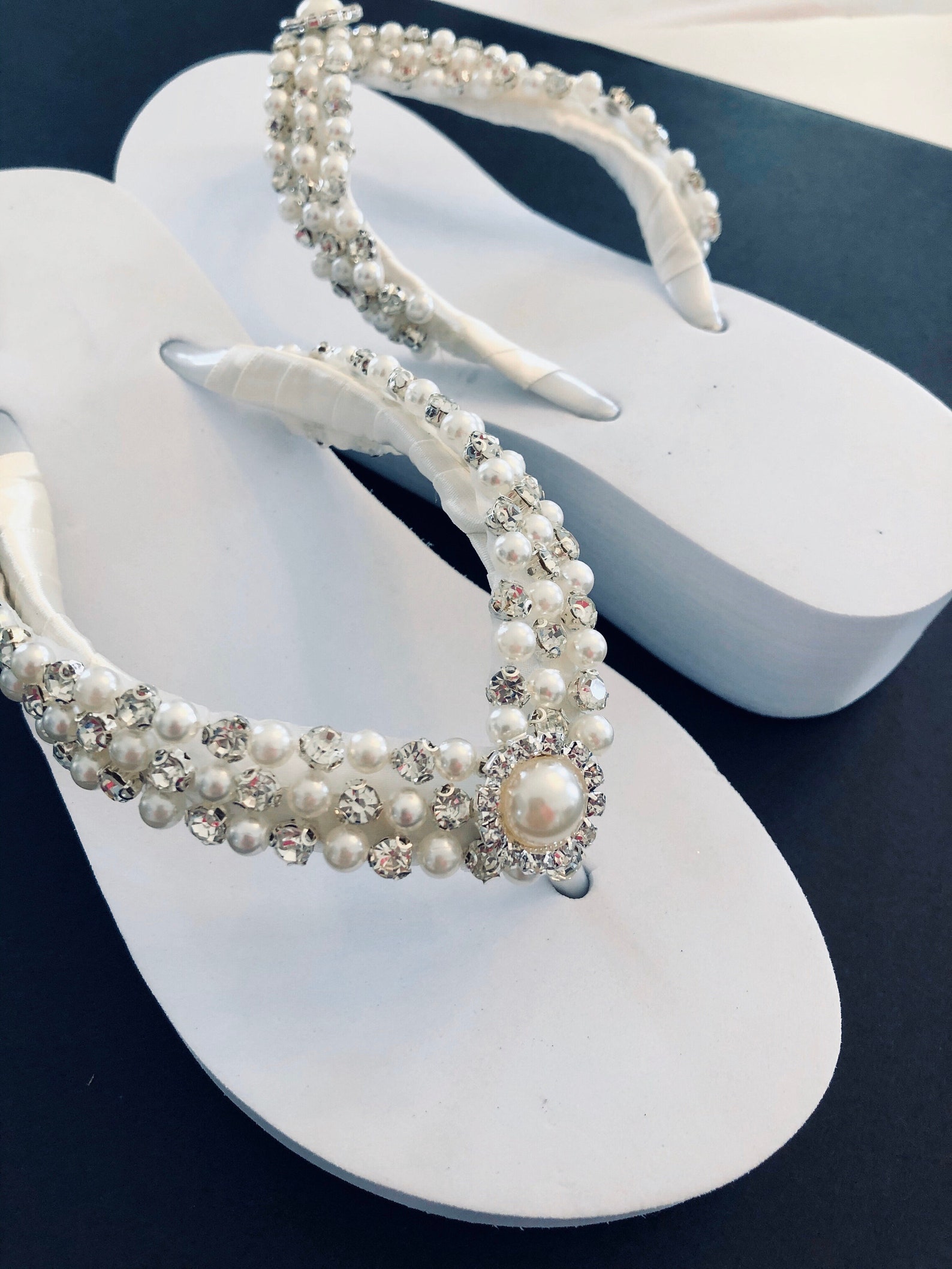 Bling Bridal Flip Flops. Crystal White Wedding Shoes. High - Etsy