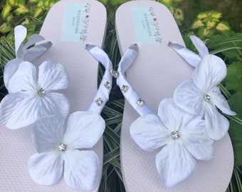 White OR Ivory Bridal Flip Flops. Bling Wedding Wedges and Shoes. Crystal Flower Bridal Shoes. Beach Wedding Shoes. Sandals.
