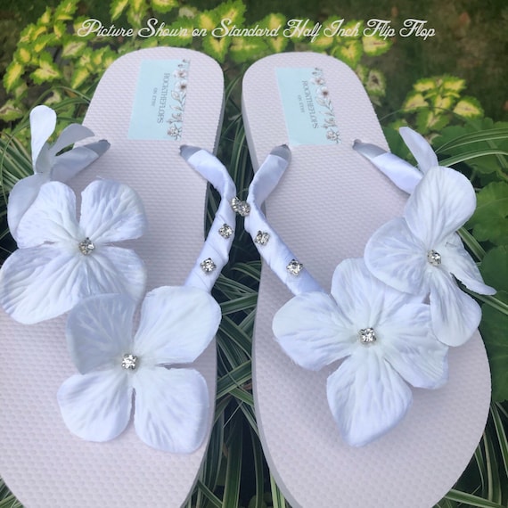 White OR Ivory Bridal Flip Flops. Bling Wedding Wedges and Shoes. Crystal Flower  Bridal Shoes. Beach Wedding Shoes. Sandals. 