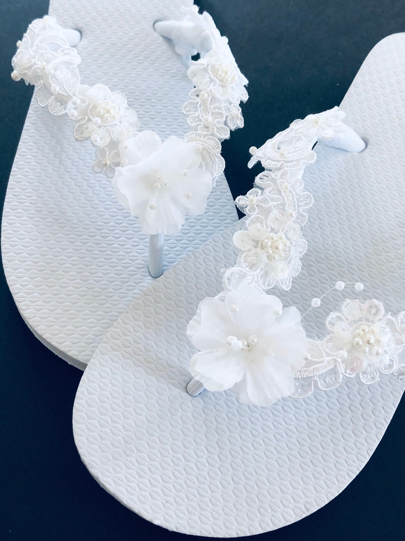 Lace Pearl Bridal Flip Flops. Gem Wedding Flip Flops. Lace Etsy