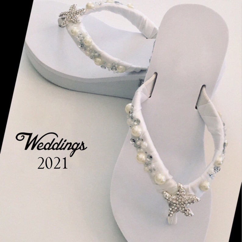 white wedding flip flops for bride