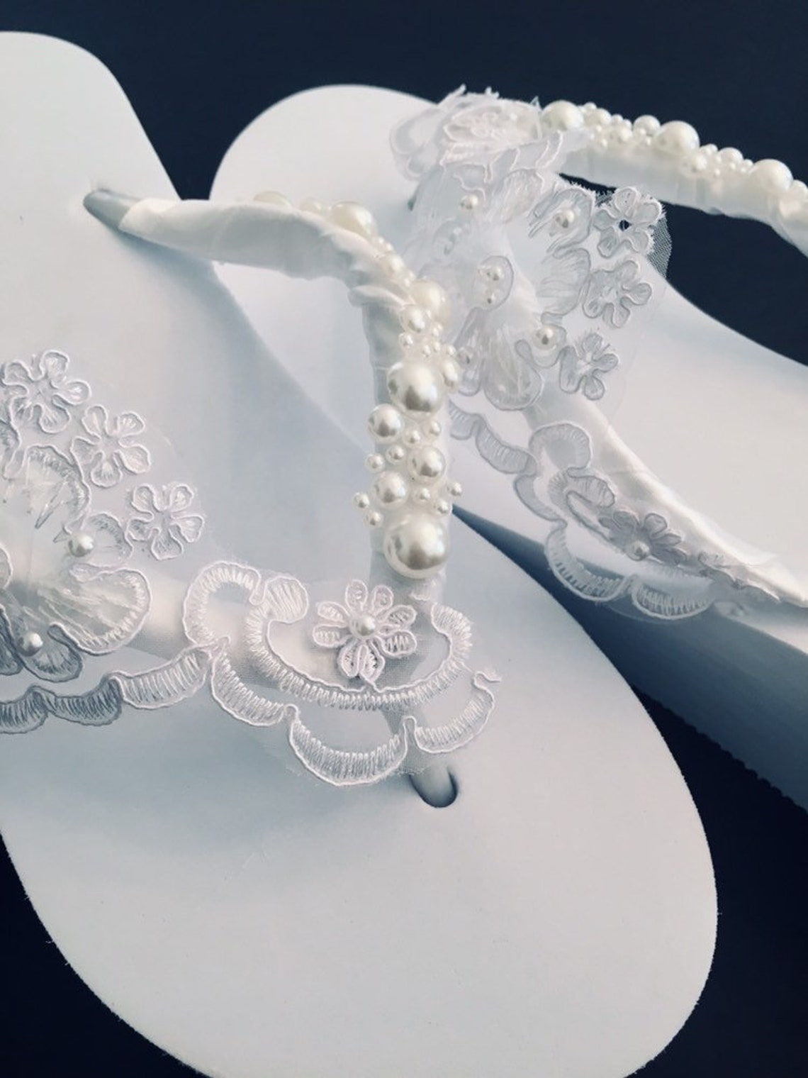 White Flip Flops .pearl Lace Wedding Flip Flops .beach Wedding | Etsy