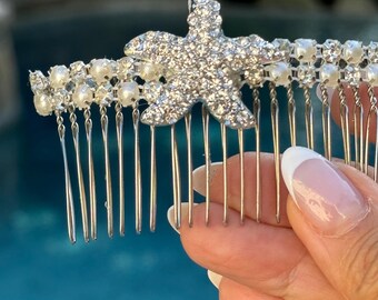 Beach Wedding Hair Comb. Rhinestone Starfish Bride Hair Comb  display picture 3