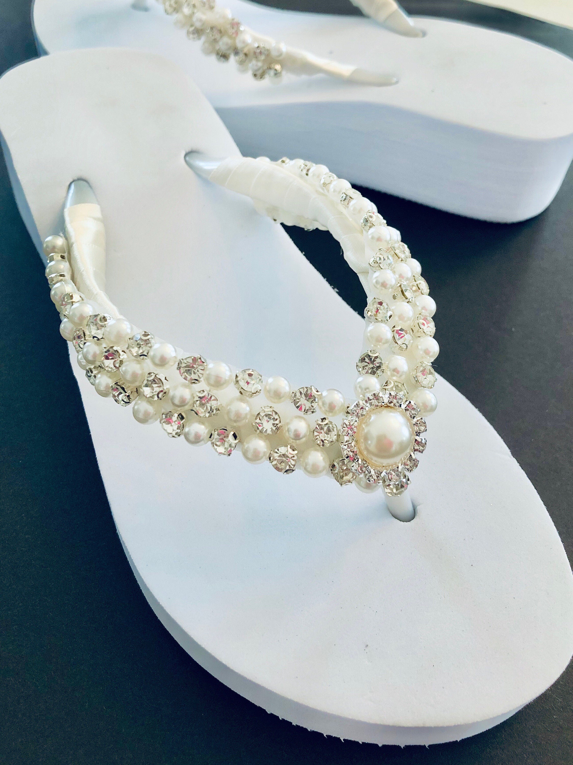 Bling Bridal Flip Flops. Crystal White Wedding Shoes. High | Etsy