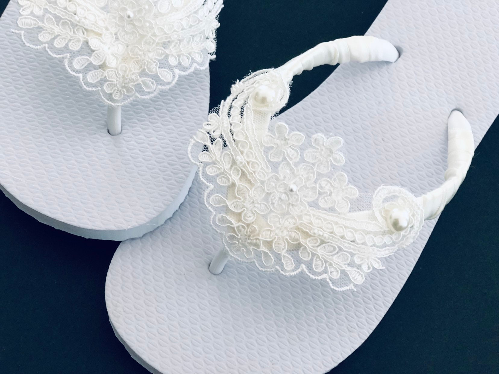 Lace Bridal Flip Flops and High Wedges. Pearl Wedding Flip | Etsy